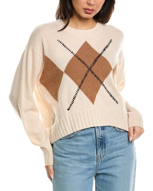 Brodie Cashmere Blue Relaxed Argyle Cashmere Sweater