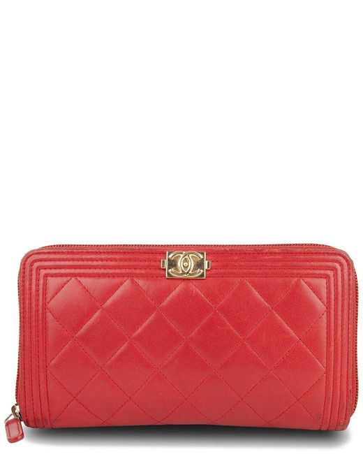 Chanel Red Lambskin Leather Boy Organizer Wallet (Authentic Pre-Owned)