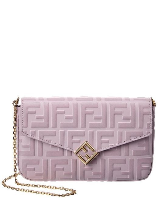 Fendi Purple Ff Diamonds Leather Wallet On Chain