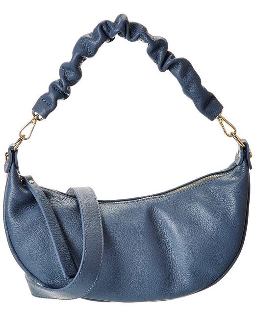 Italian Leather Blue Top Handle Shoulder Bag