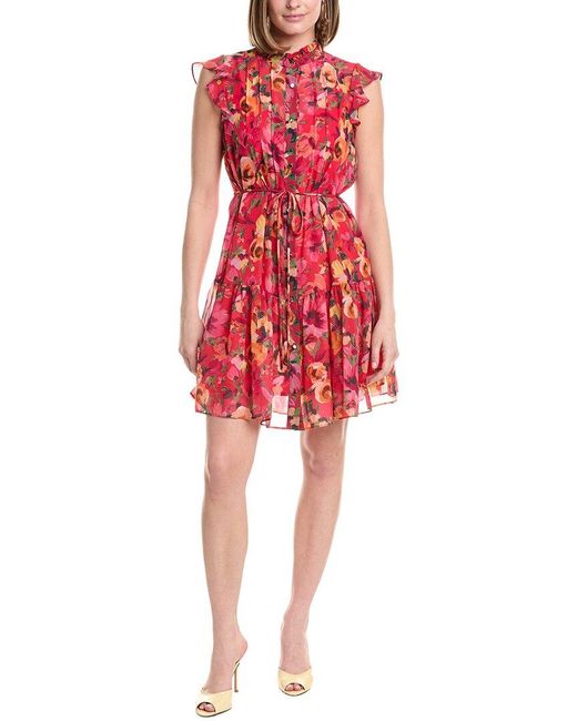 Julia Jordan Red Printed Chiffon Cap Sleeve Mini Dress