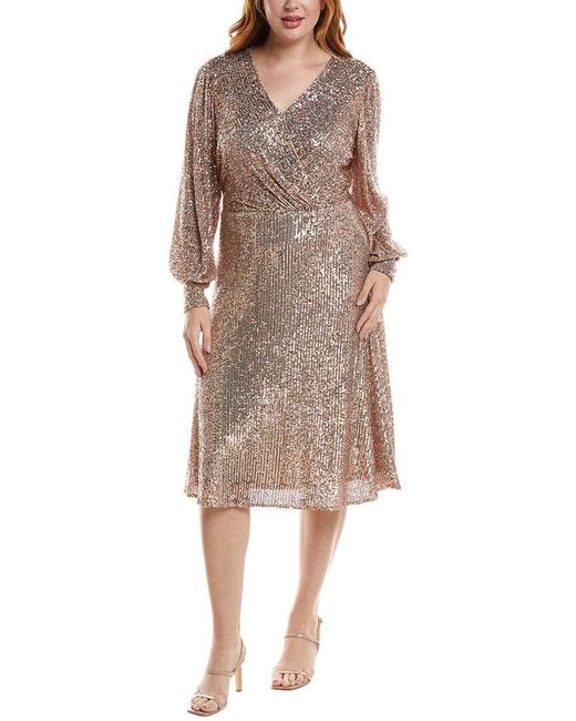 Tahari Brown Plus Surplice Wrap Dress
