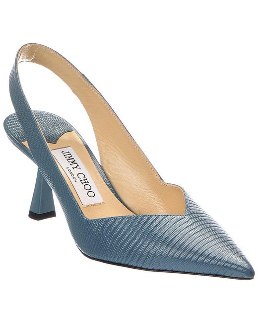 Jimmy Choo Blue Liya 65 Lizard-Embossed Leather Slingback Pump