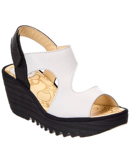 Fly London White Leather Wedge Sandal