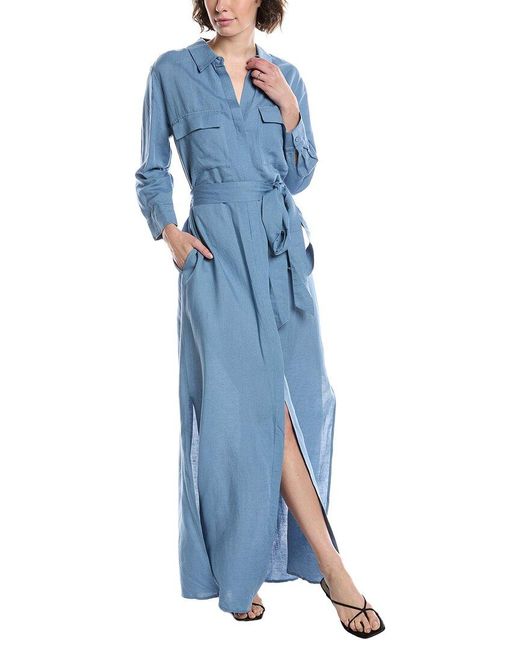 L'Agence Blue Cameron Long Linen-Blend Shirtdress