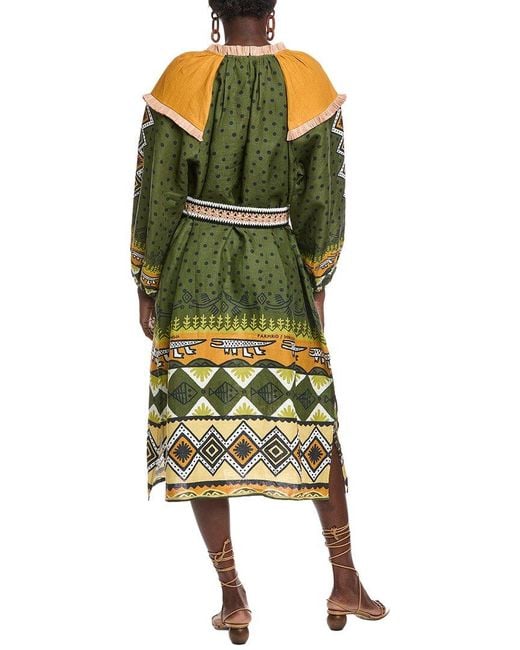Farm Rio Green Creation Linen Midi Dress