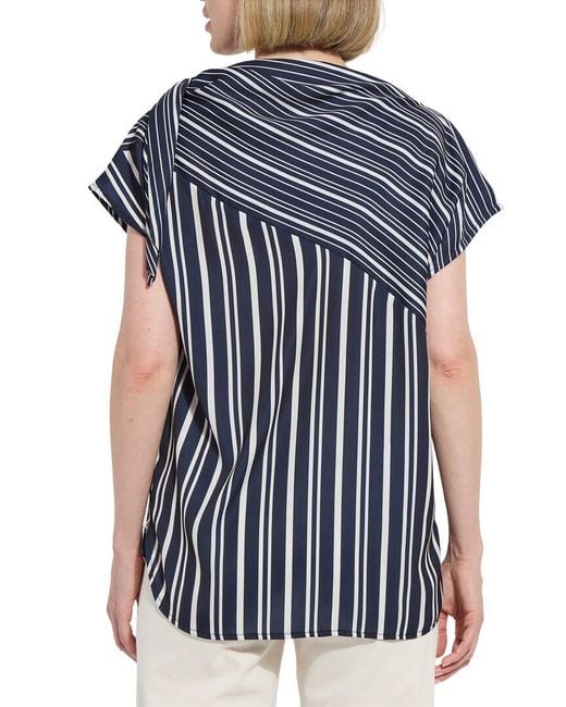 Lyssé Blue Tamar Stripe Bow Tie Neck Top