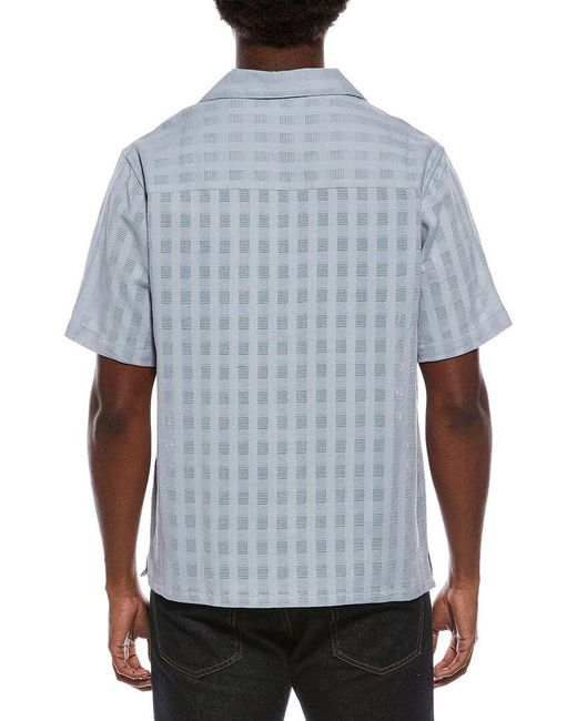 Slate & Stone Blue Textured Check Camp Collar Shirt for men