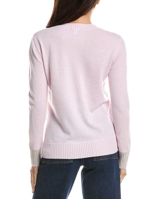 Forte Gray Contrast Trim Crew Cashmere Sweater