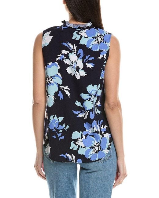 Ellen Tracy Blue Linen-Blend Top