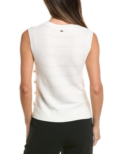 St. John White Crew Side Placket Wool-Blend Tank