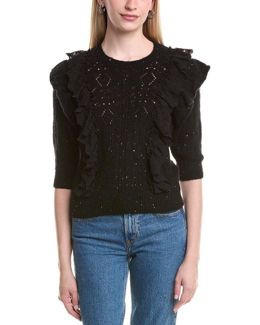Autumn Cashmere Black Pointelle Cashmere-Blend Sweater