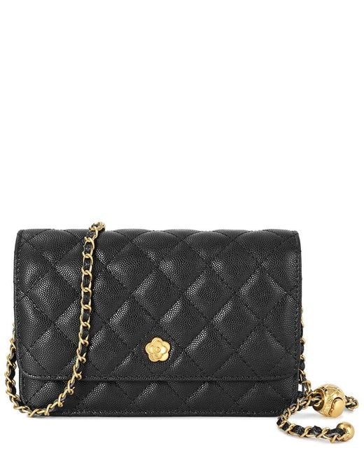 Tiffany & Fred Paris Black Quilted Caviar Leather Crossbody