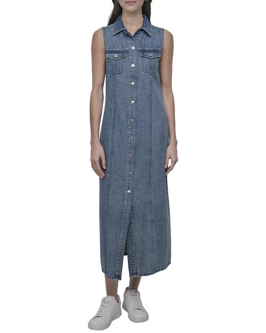 DKNY Blue Maxi Button Front Dress