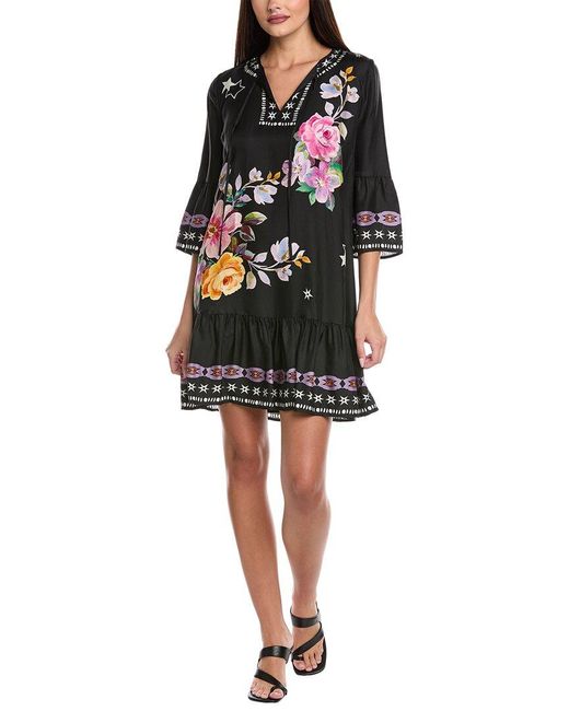 Johnny Was Black Petite Hailee Silk-Blend Mini Dress