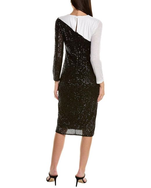 Anne Klein Black Colorblock Sequin Midi Dress