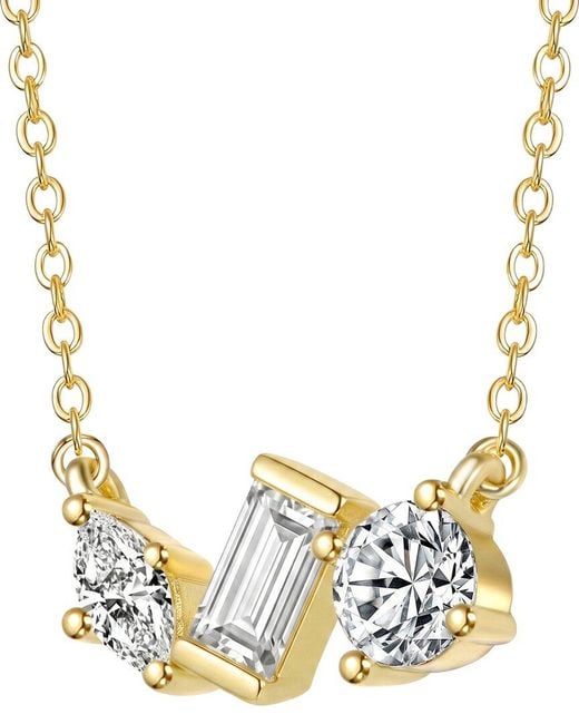 Genevive Jewelry Metallic Rachel Glauber 14K Plated Cz Three Stone Necklace