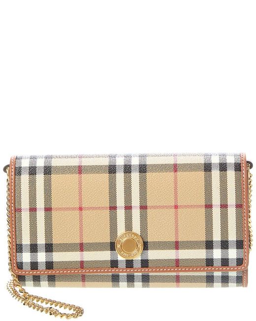 Burberry Hannah Vintage Check E Canvas Leather Detachable Strap Wallet in Natural Lyst