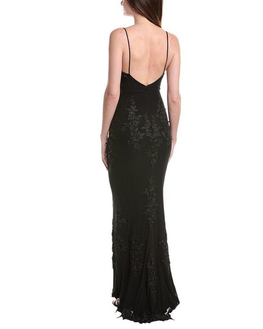 Issue New York Black Applique Lace Tulle Gown