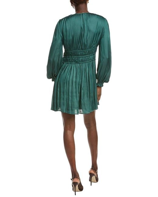 Maje Green Plisse Satin Mini Dress