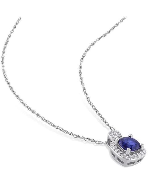 Rina Limor Blue 10K 0.82 Ct. Tw. Diamond & Diffused Sapphire Halo Necklace