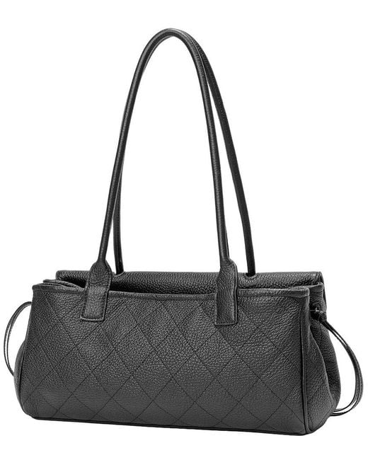 Tiffany & Fred Paris Black Quilted Sheepskin Leather Shoulder Bag