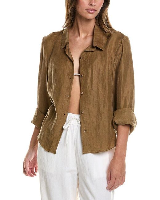Anemos Brown Linen-Blend Phillips Button-Down Shirt