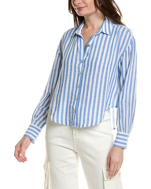 Bella Dahl Blue Drop Shoulder Button Down Linen-Blend Shirt