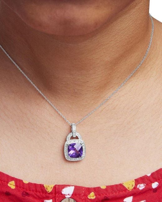 Haus of Brilliance Multicolor Colorful Gemstones 3.95 Ct. Tw. Diamond & Amethyst Pendant Necklace