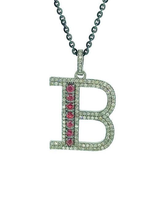Arthur Marder Fine Jewelry Metallic Silver 1.10 Ct. Tw. Diamond & Ruby Initial Necklace (a-z)