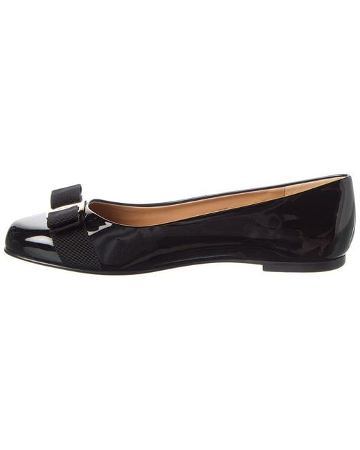Ferragamo Black Leather Ballerina Flat