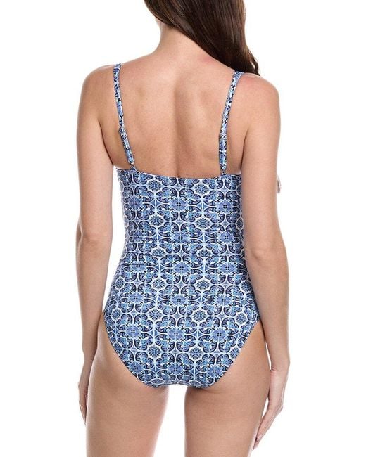 Tommy Bahama Blue Terrazzo Tile Tie-Front One-Piece
