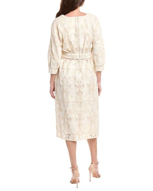 Badgley Mischka Natural Embroidered Midi Dress