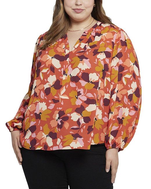 NYDJ Red Plus Puff Sleeve Popover