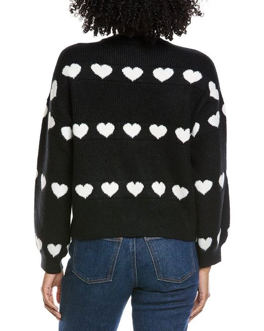 Cece Black Heart Jacquard Crew Sweater