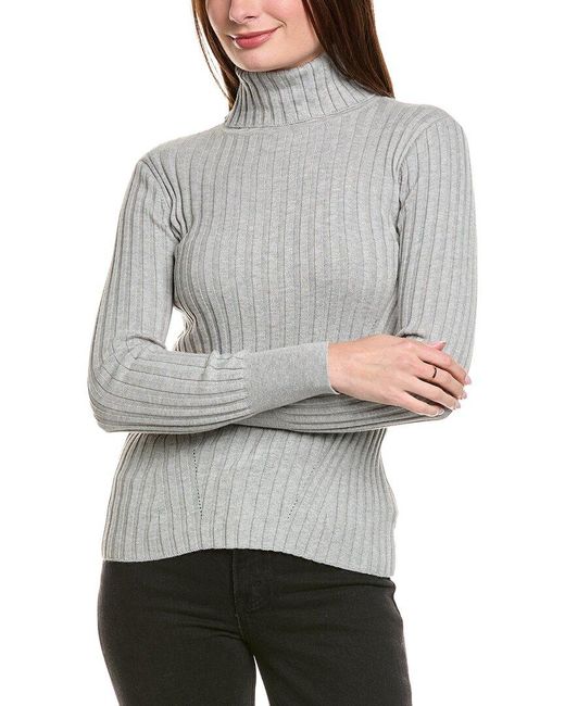 Hannah Rose Gray Rib Turtleneck Cashmere-Blend Sweater