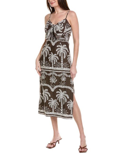 Adrianna Papell Brown Bow Front Palm Tree Sundress