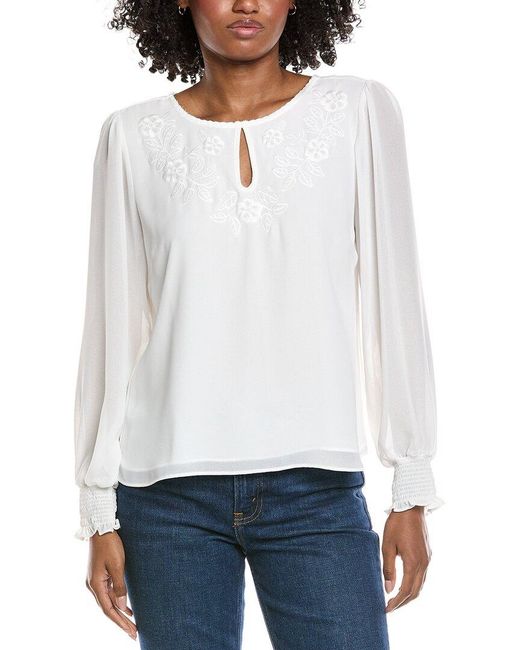 Cece White Embroidered Top