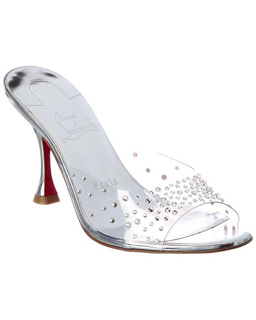 Christian Louboutin White Degramule Strass 85 Leather & Pvc Sandal