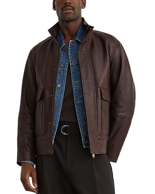 Reiss Black Slarten Textured Leather Jacket for men