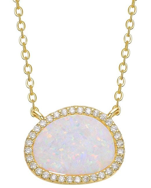 Genevive Jewelry Metallic Rachel Glauber 14K Plated Cz Opal Necklace