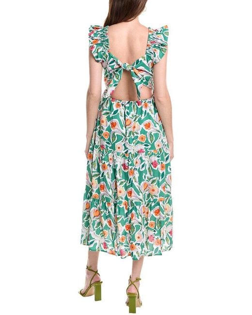 English Factory Green Back Bow Floral Midi Dress