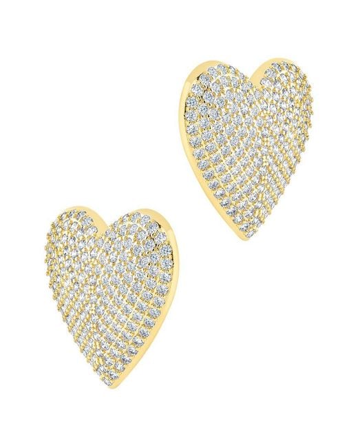 Sterling Forever White 14K Plated Cz Disco Heart Statement Stud Earrings