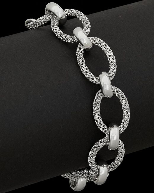 Italian Silver Black Mesh Oval Adjustable Link Bracelet