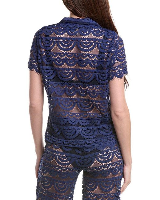 PQ Swim Blue Lace Button Top