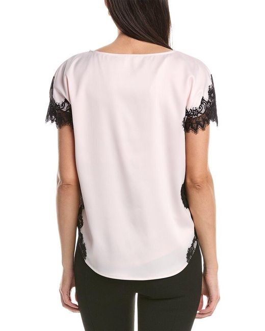 Anne Klein White Lace Trim Montreal Satin Blouse