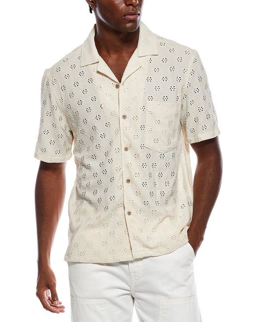Civil Society White Wake Relaxed Fit Diamond Pointell Button Front Shirt for men