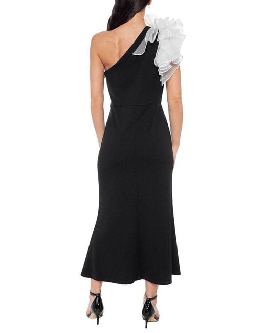 Marina Black Ruffle Shoulder Midi Dress
