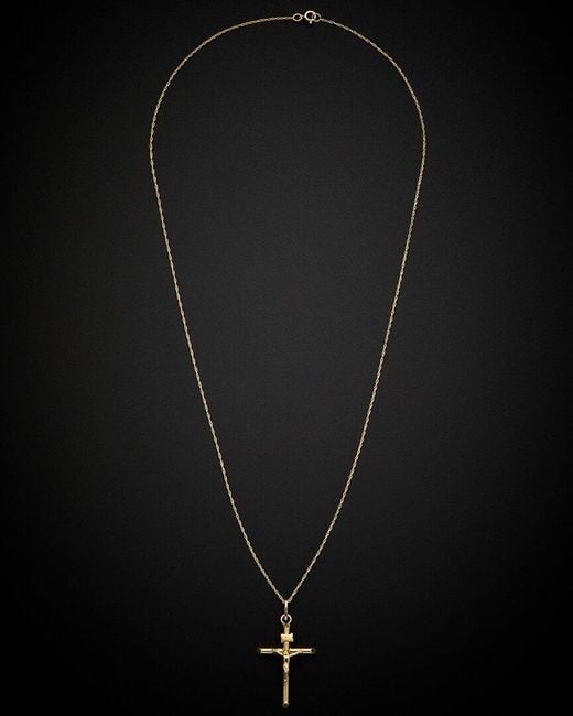 Italian Gold Black 14K Crucifix Pendant Necklace
