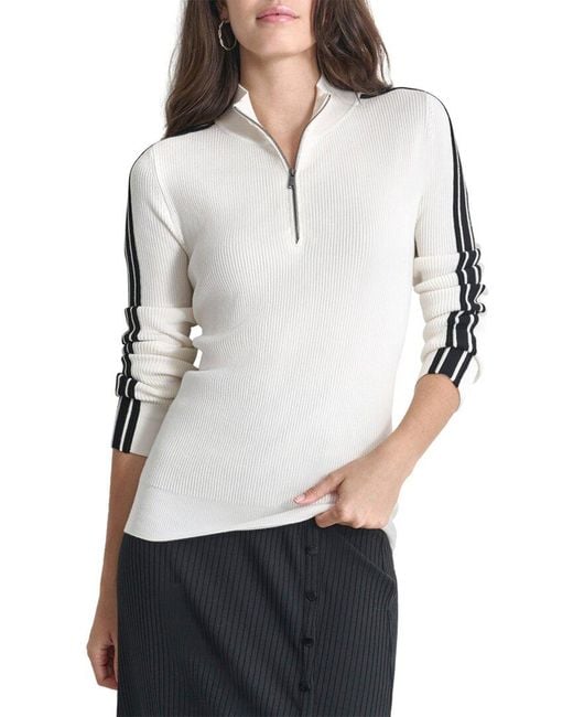 DKNY White 1/4-Zip Ribbed Sweater
